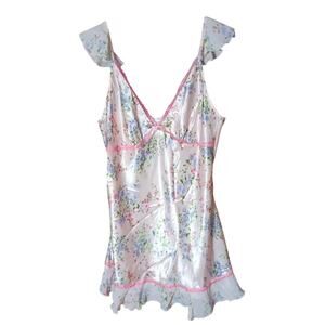 Vintage Madison & Max Women Large Pink Floral Satin Babydoll  Night Gown Dress